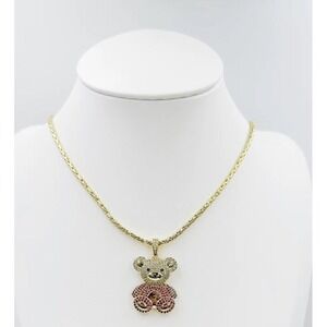 (…6.50)18k Gold Plated Waterproof Cooper Chain Necklace With Pendant Red Bear